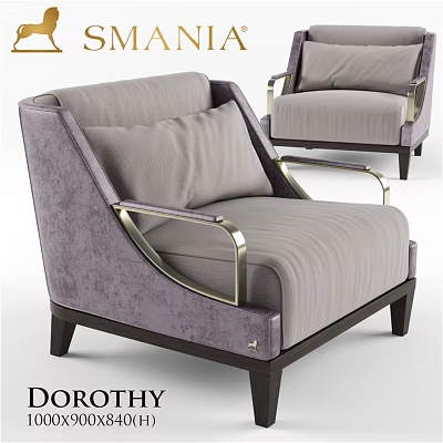 Elegant Modern Accent Chair With Purple Gray Upholstery Metal Armrests And Wooden Legs 3d model