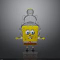 3D SpongeBob SquarePants Character With Yellow Body Big Eyes Transparent Helmet And Reflective Base