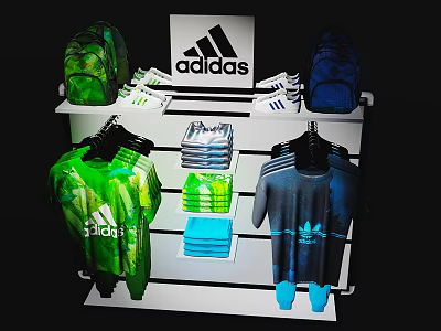 Adidas Retail Display Rack With Backpacks Shirts And Socks For Store 3d model