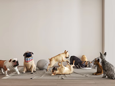 Various Reptile Stuffed Toys In Different Poses On Light Wood Floor 3d model