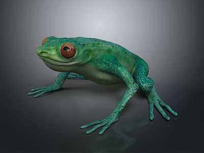 Green Frog with Red Eyes in 3D Model on Dark Background 3d model