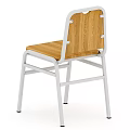 Modern Leisure Chair With Wooden Seat Backrest And White Metal Frame Design