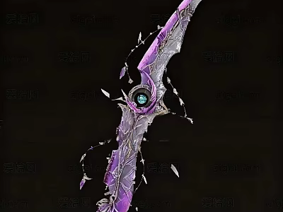 Ornate Fantasy Weapon Featuring Purple Silver Accents Central Blue Gemstone And Vine Structures 3d model