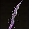 Ornate Fantasy Weapon Featuring Purple Silver Accents Central Blue Gemstone And Vine Structures