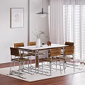 Modern Dining Table Set With White Tabletop Wooden Chairs And Metal Frame