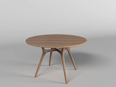 Round Wooden Dining Table With Minimalist Design And Three Leg Structure 3d model