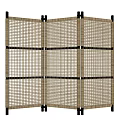 Natural Woven Bamboo Screen With Grid Pattern And Black Accent Strips For Home Decor