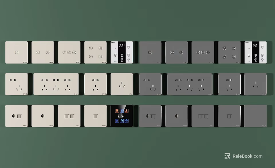 Modern Home Electrical Switch Panels With White And Gray Sockets And USB Ports Design 3d model 