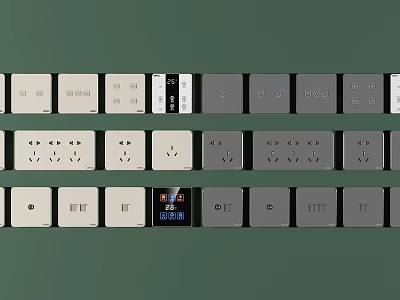 Modern Home Electrical Switch Panels With White And Gray Sockets And USB Ports Design 3d model
