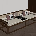 Elegant Chinese Luohan Bed With Wooden Frame Beige Cushions And Brown Pillows