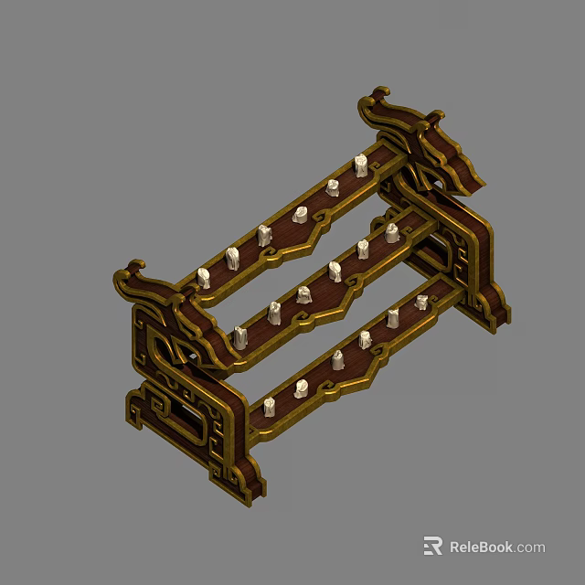 Antique Decorative Candle Lamp With Multi Tiered Holders And Carved Frame 3d model 