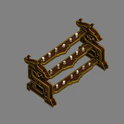 Antique Decorative Candle Lamp With Multi Tiered Holders And Carved Frame 3d model