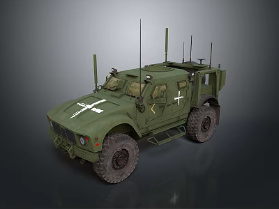 Military Green Armored Tank Featuring Multiple Antennas And White Cross 3d model