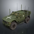 Military Green Armored Tank Featuring Multiple Antennas And White Cross