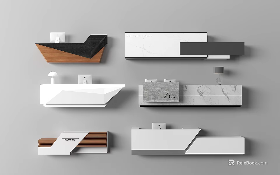 Modern Reception Desk Designs With Various Styles And Materials For Office Interior 3d model 