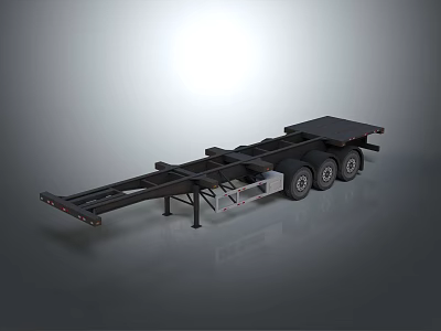Heavy Duty Black Flatbed Trailer Featuring Multi Wheel Long Chassis For Cargo Transport 3d model