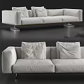 Modern White Three Seater Sofa With Fabric Upholstery Soft Pillows And Metal Legs Design