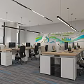 Modern Office Open Layout With Wooden Desk Whiteboard Charts Ergonomic Chairs Large Windows And Carpet