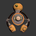 Orange Cartoon Carrot Shaped Vehicle With Small Rabbit Inside Mechanical Legs And Detectors