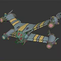 Sci Fi Style 3D Spaceship Model With Gray Yellow Stripes Red Accents And Thrusters 3d model