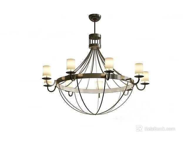 Modern Metal Frame Chandelier With Circular Design And Multiple Glass Shades 3d model 