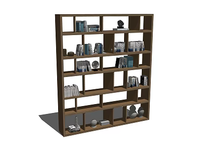 Wooden Open Shelving Bookcase Featuring Multiple Compartments Stacked Books And Decorative Ornaments 3d model