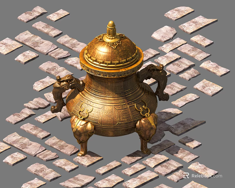 Elegant Golden Decorative Ornament Set With Elephant Shaped Base And Dome Top 3d model 