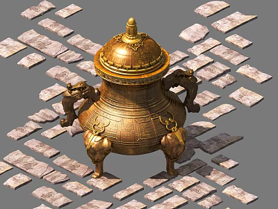 Elegant Golden Decorative Ornament Set With Elephant Shaped Base And Dome Top 3d model