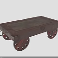 Rustic Wooden Furniture Cart With Solid Wood Top Riveted Frame And Decorative Wheels