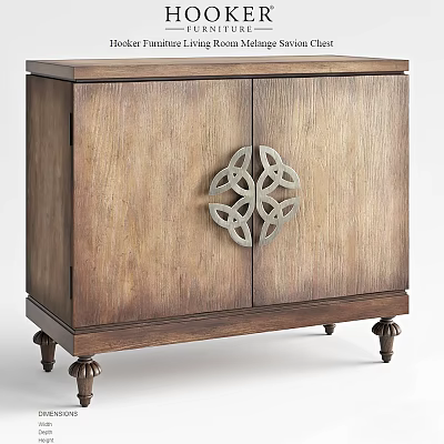 Vintage Wooden Cabinet With Intricate Metal Decorative Pattern On Doors And Carved Legs 3d model