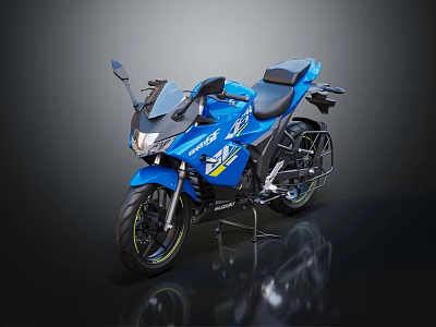 Blue Modern Motorcycle With Sleek Body Black Seat And Alloy Wheels 3d model