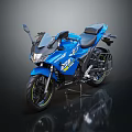 Blue Modern Motorcycle With Sleek Body Black Seat And Alloy Wheels