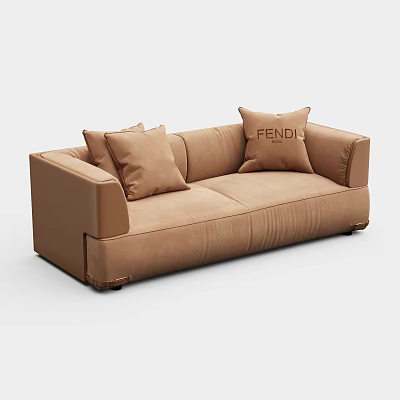 Brown Two Seater Sofa with FENDI Logo Cushions and Stylish Design 3d model