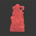 Traditional Deity Statue of Man With Red Face Black Beard Golden Red Robe Holding Sword