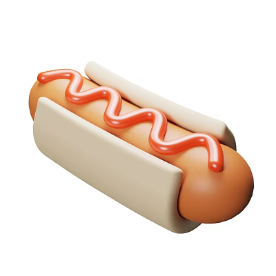 Delicious Hot Dog With Soft Bun And Swirl Ketchup Topping 3d model