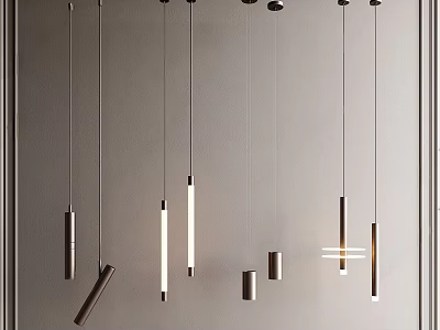 Modern Interior Pendant Lights With Sleek Metallic Design And Illuminated Linear Shapes 3d model