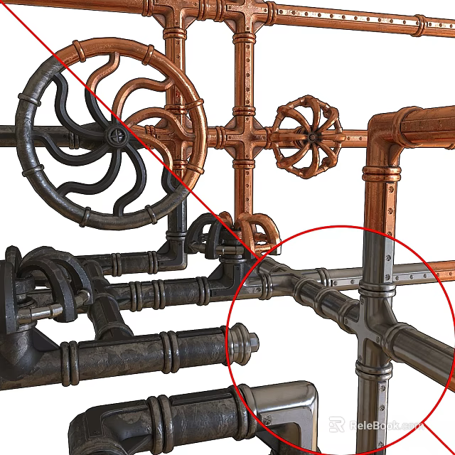 Industrial Style Wall Decor With Metal Pipes Gears And Copper Black Accents 3d model 