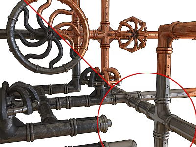 Industrial Style Wall Decor With Metal Pipes Gears And Copper Black Accents 3d model