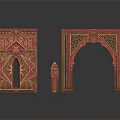 Architectural Decorative Arched Doorway And Carved Red Brown Wooden Arch Structures With Patterns
