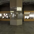 Cultural Center Interior Design With Exhibits Wall Displays Circular Platform And Pendant Lights