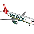 White and Green PUREGOLD Airliner with Red Tail Fin and Brand Logo