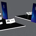 Modern Exhibition Setup With Blue Stands And Information Displays
