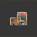 Cartoon Style Scene With Multi Level Rooms And Colorful Furniture Areas