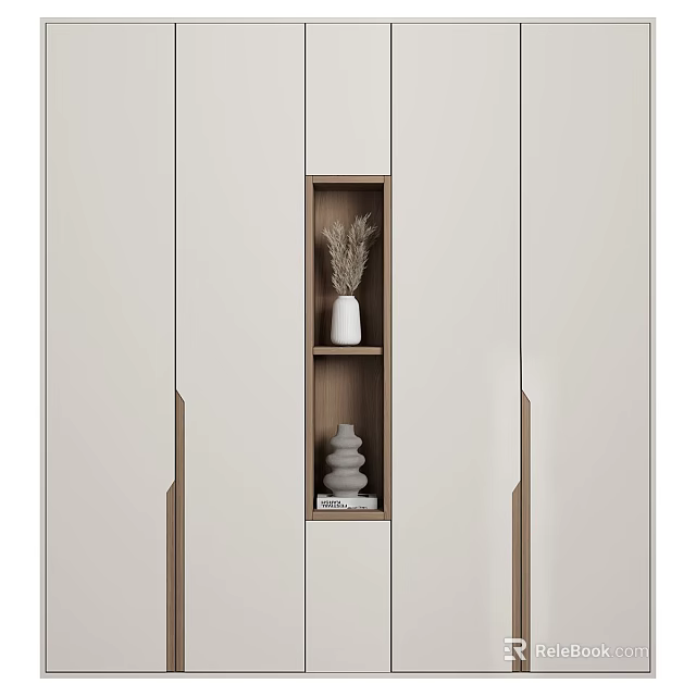 Modern Neutral Toned Decorative Cabinet With Open Shelf Dried Flowers White Vase And Stones 3d model 