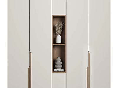 Modern Neutral Toned Decorative Cabinet With Open Shelf Dried Flowers White Vase And Stones 3d model