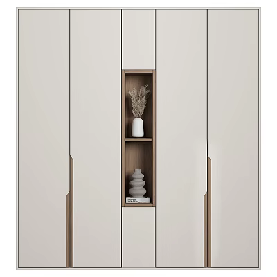 Modern Neutral Toned Decorative Cabinet With Open Shelf Dried Flowers White Vase And Stones 3d model