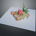 3D Paper Craft Scene With Pink Animal Figure Green Grass Leaf And Snail