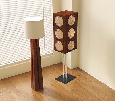Modern Floor Lamp With Wooden Base White Lampshade And Multi Layer Circular Light Design 3d model