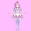 Cute Game Movie Character with Pink Hair Crown Bow and Pink Lace Dress in Pink Background