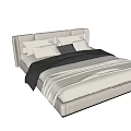 Modern Upholstered Double Bed With Beige Headboard And Cozy Bedding Design 3d model